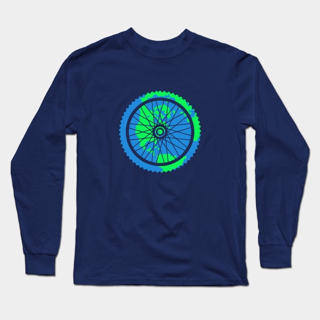 Mountain Bike Tire Earth Gear Graphic Biking Design Long Sleeve T-Shirt by TeeCreations